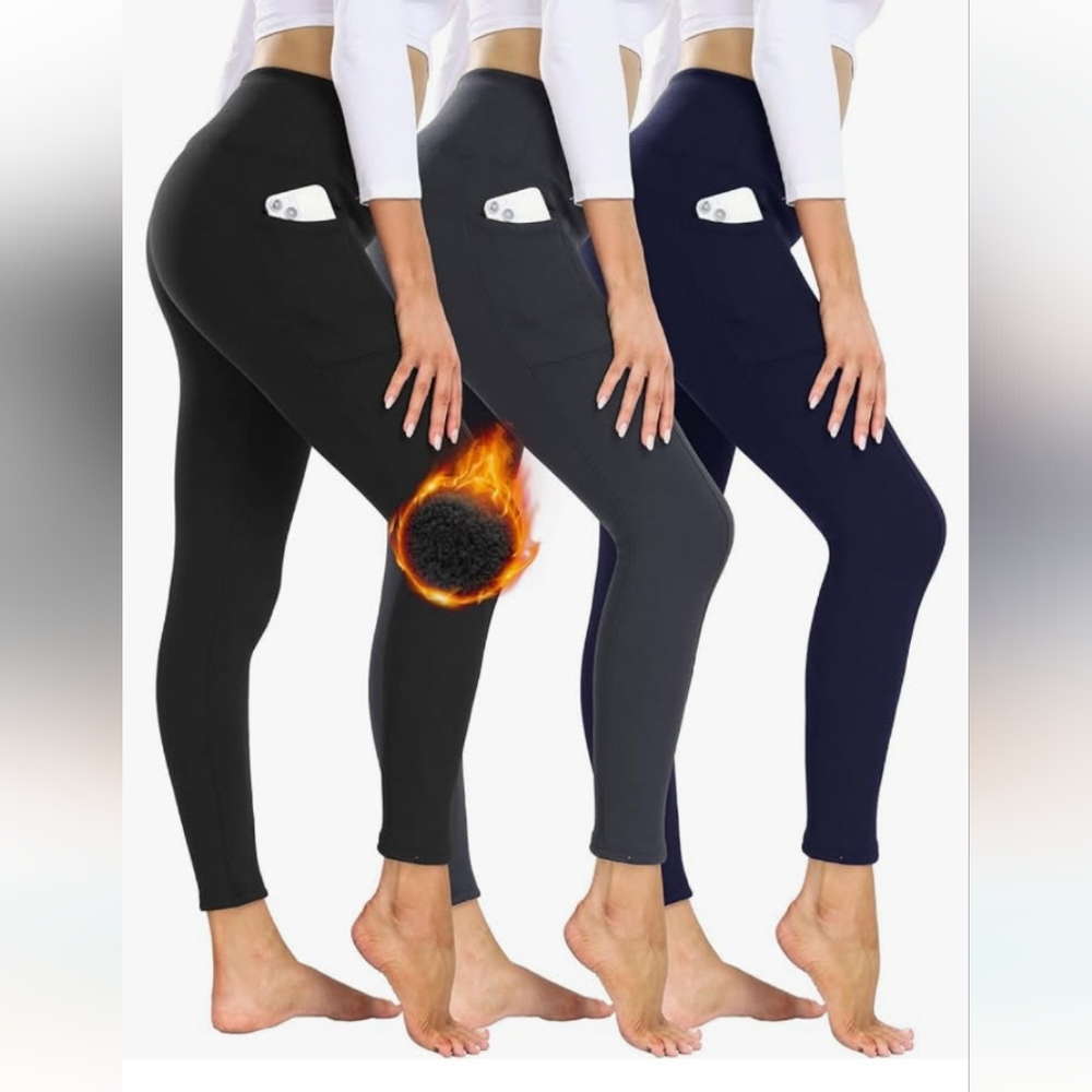 Showitty Women’s 3 Pack Leggings W/Pockets Black Blue Grey 5xl